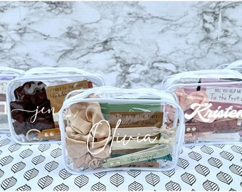 Personalized Bridesmaid Proposal Gift, customized Bag, Keychain, Scrunchie and hair ties