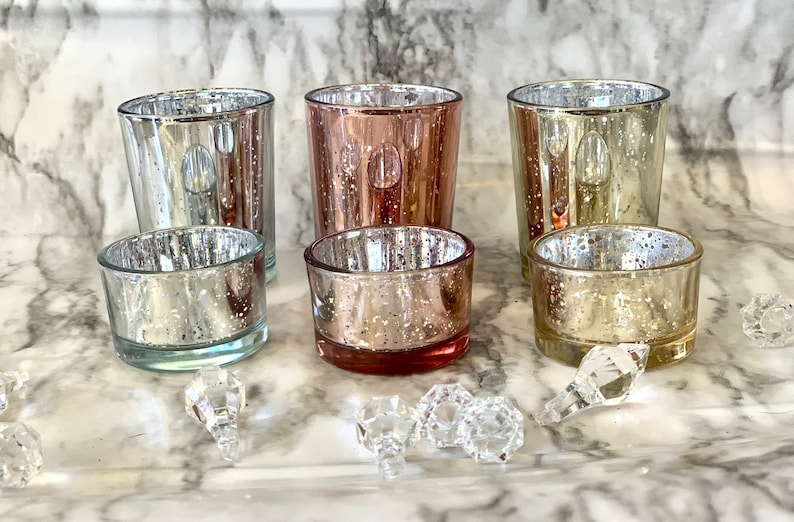 12 pack Mercury candle holders, choose your size and color, gold mercury votives, silver votives image 1