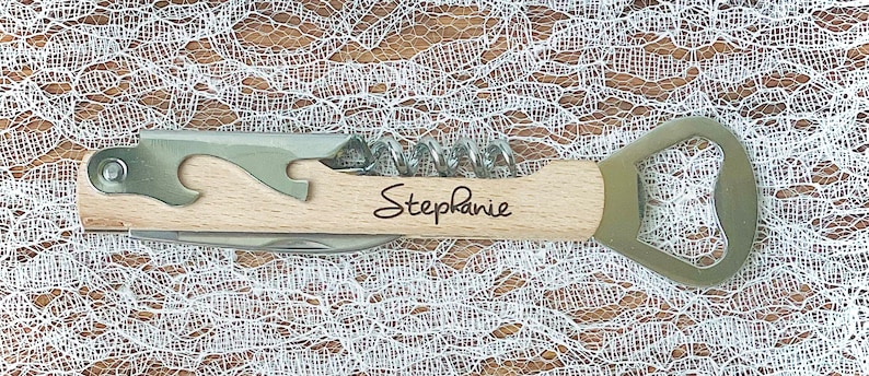 bottle opener, custom wine tool, wine opener, wine tool, corkcrew with name, wedding favor, wedding party gift, wineopener