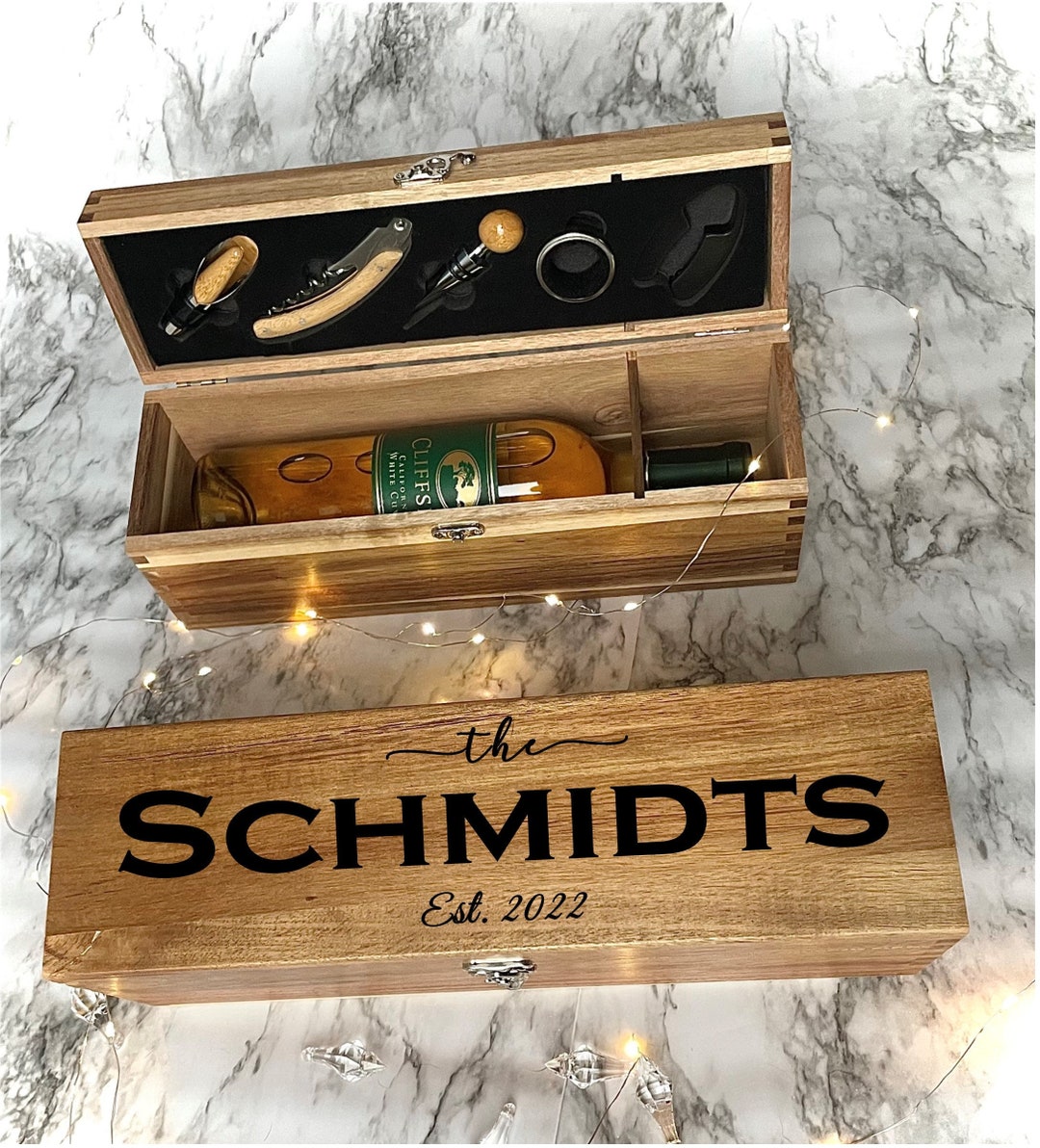 Wine Box, Wine Box Gift Set, Wine Opener, Wooden Wine Box, Anniversary ...