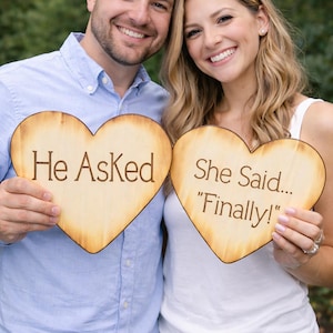 Rustic Wood Heart Photo Props, He Asked She Said finally, Engagement Decor