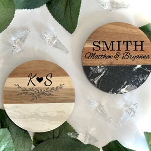 Engraved Marble and Wood Coasters | Personalized Housewarming Gift