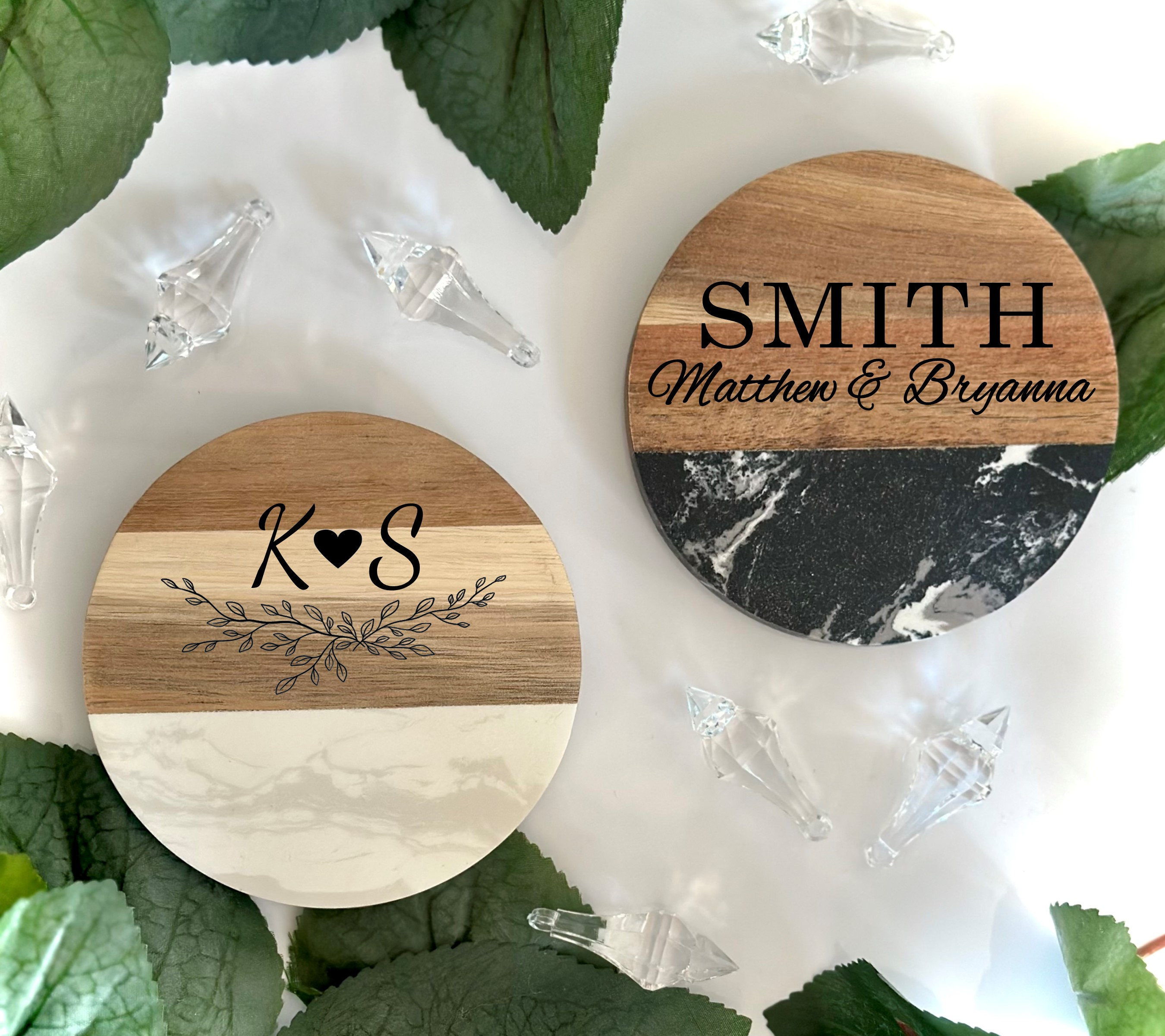 Custom Engraved Marble Wood Coasters | Coaster | Personalized Gift Coaster Set New Home Gift | Housewarming Gifts Wedding Gifts