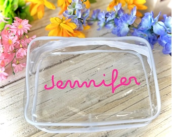 Custom Clear Villa Cosmetic Bag, Personalized Island inspired Makeup Bag