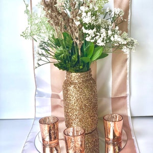 Rose Gold and White Striped Table Runner, rose gold wedding, rose gold decor table runner