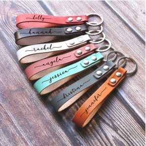 Personalized Leather Keychain, Custom Keyring with Name