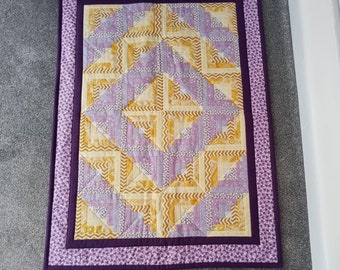 Log Cabin Baby Quilt, Purple, Yellow and Lilac, Handmade, New Baby Gift, 36" x 26", Washable, Playmat, TummyTime, Car Seat, Travel Quilt