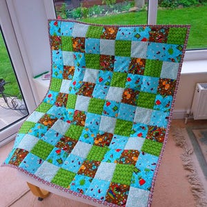 Toddler Quilt/Playmat, Patchwork, Playful Dragons & Monsters, 42ins x 34.5ins, Handmade, Washable, Baby Blanket