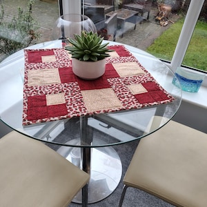 Quilted Square Table Topper, Handmade, Rust Beige & Cream, 21" x 21", Washable