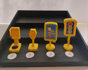 Vintage Fisher Price Little People Accessories: Telephone Booth, Parking Meter, Menu, Stoplight