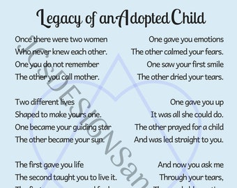 8X10 - Legacy of an Adopted Child Printable Wall Art Poem for baby boy