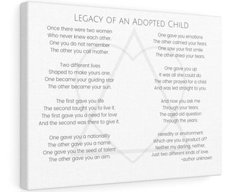 Canvas Gallery Wraps | Legacy of an Adopted Child Poem | Adoption Gift | Birth Mother