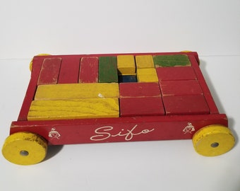 Sifo Wagon, Colorful Building Blocks,  Vintage Playskool blocks