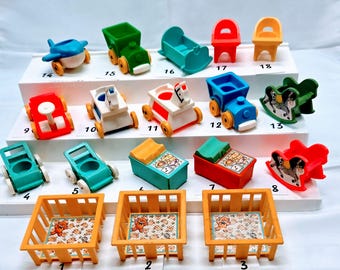 Vintage Fisher Price Little People Nursery Furniture Lot | Cribs Strollers Train Rocking Horse Baby Toys