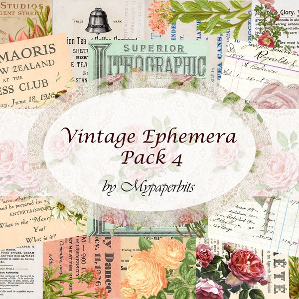 Vintage Digital Ephemera, vintage ephemera, floral ephemera, journaling cards, printables, digital kits,