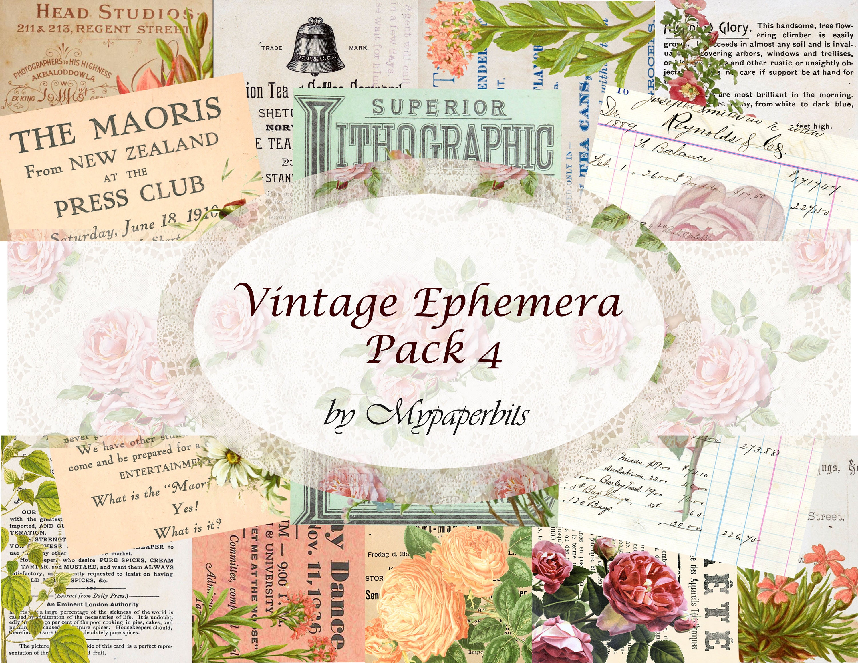 Vintage Digital Ephemera, vintage ephemera, floral ephemera, journali…