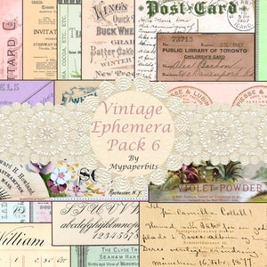 Ephemera digital vintage, ephemera vintage, ephemera floral, cartões de diário, imprimíveis, kits digitais,