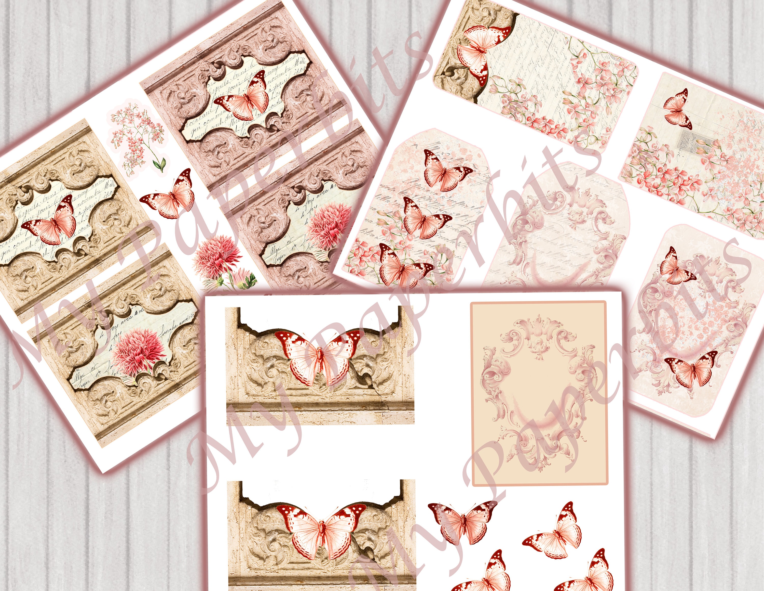 DIGITAL, Vintage Shabby Pink Italia ,pink Floral, Digital Junk Journal ...