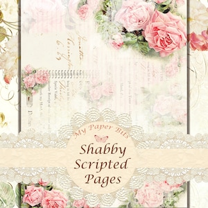 DIGITAL, Scripted, Vintage shabby pink rose  ,Pink Rose, Digital Junk Journal Kits, shabby , journaling cards, printables, digital kits,