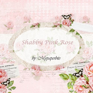 DIGITAL,Pink Rose,Digital Junk Journal Kit, Digitale Ephemera, shabby, floral Ephemera, Journaling Karten, digitale Kits, Junk Journal Kit,