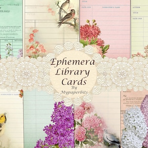 éphémères numériques vintage, cartes de bibliothèque numériques, éphémères vintage, éphémères floraux, cartes de journalisation, imprimables, kits numériques,
