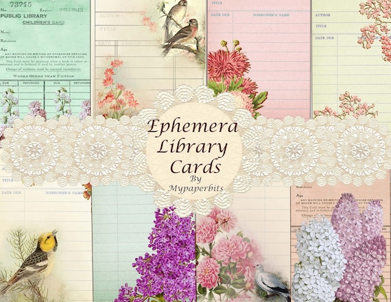 Vintage Digital Ephemera,digital library cards, vintage ephemera, floral ephemera, journaling cards, printables, digital kits,