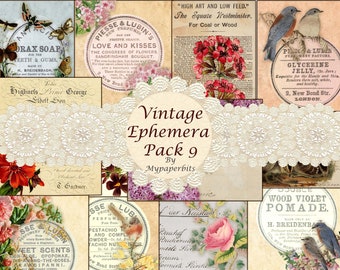 éphémères numériques vintage, éphémères vintage, éphémères floraux, cartes de journalisation, imprimables, kits numériques,