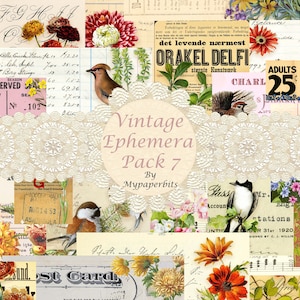 éphémères numériques vintage, éphémères vintage, éphémères floraux, cartes de journalisation, imprimables, kits numériques,