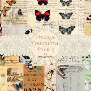 éphémères numériques vintage, éphémères vintage, éphémères papillon, cartes de journalisation, imprimables, kits numériques,