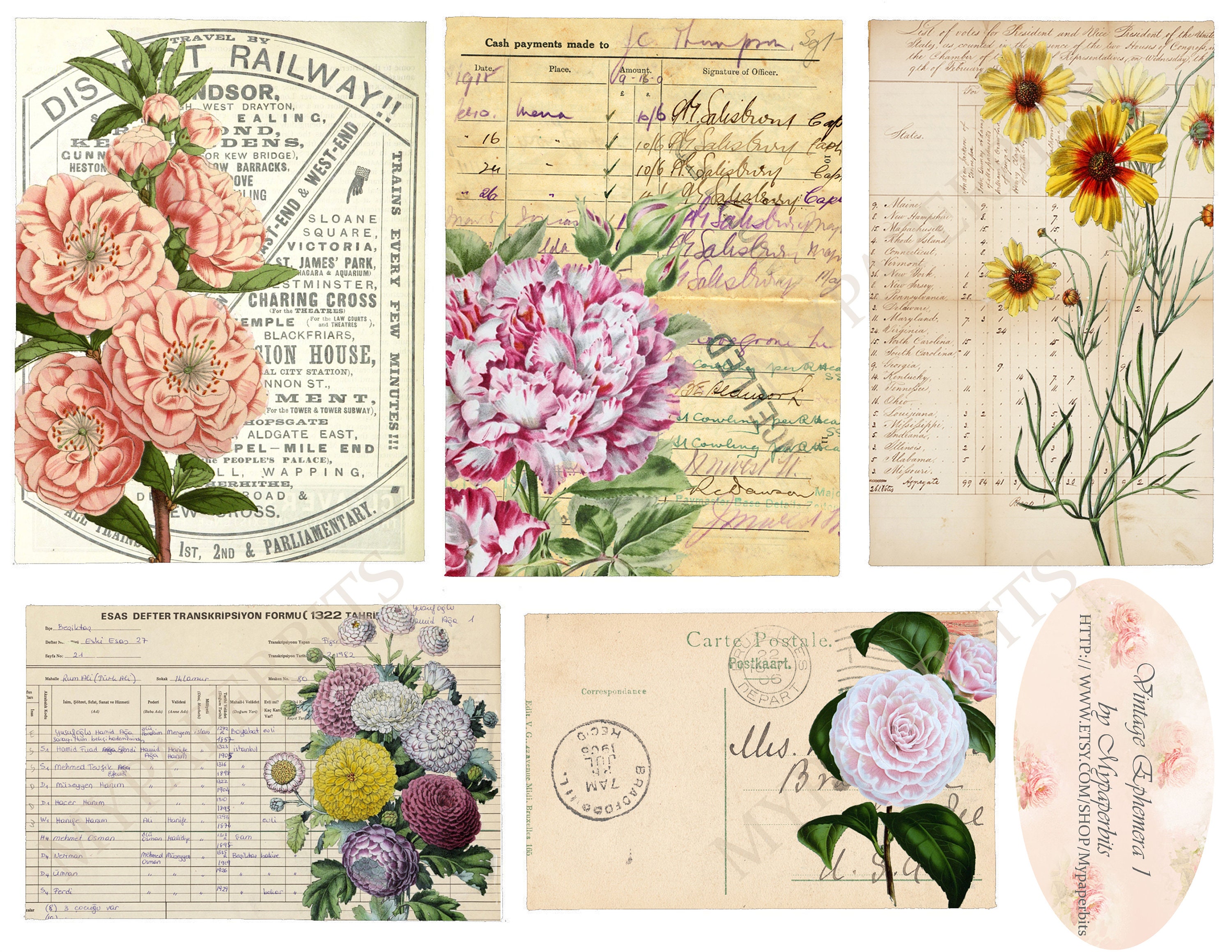 Vintage Digital Ephemera Vintage Ephemera Floral Ephemera Etsy UK