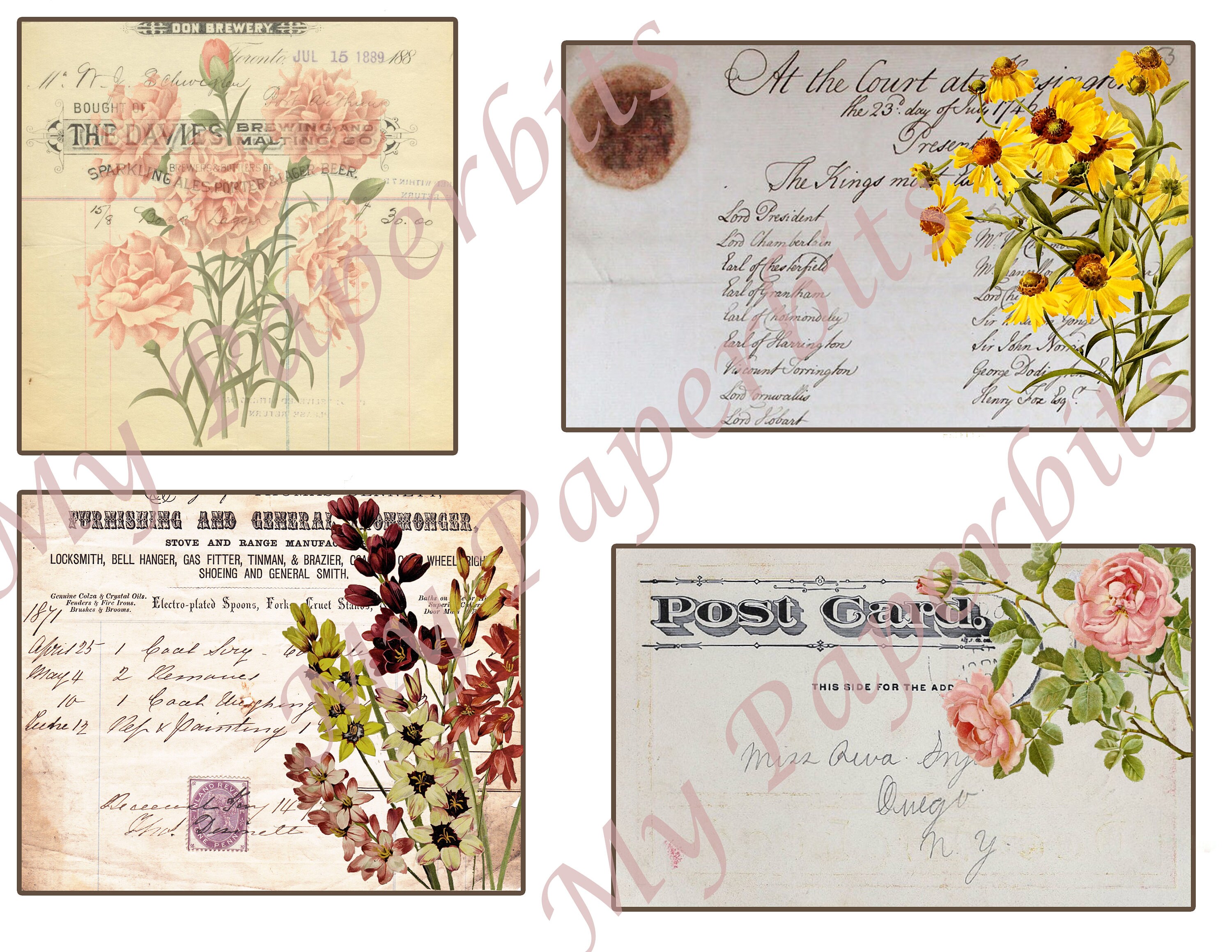 Vintage Digital Ephemera, Vintage Ephemera, Floral Ephemera, Journaling ...