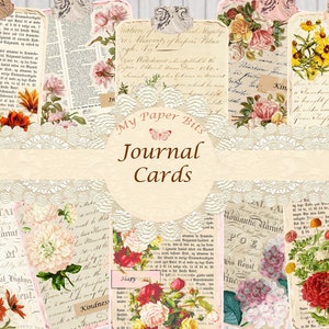 Journaalkaarten, digitale ephemera, vintage ephemera, efemere bloemen, logboekkaarten, printables, digitale kits, digitale scriptkit, shabby