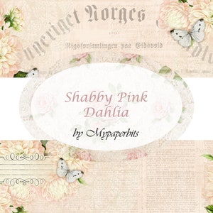 DIGITAL, Shabby Pink Dahlia, Digital Junk Journal Kit, Digital Ephemera, shabby, floral ephemera, cartões de diário, imprimíveis, kits digitais,