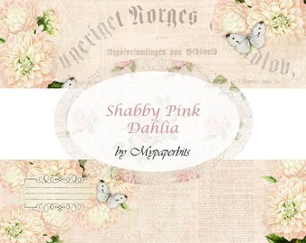 DIGITAL, Shabby rosa Dahlie, Digital Junk Journal Kit, digitale Ephemera, shabby, Blumen Ephemera, Journaling Karten, Printables, digitale Kits,