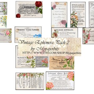 Lot de 2 éphémères numériques vintage, éphémères vintage, éphémères floraux, cartes de journalisation, imprimables, kits numériques,