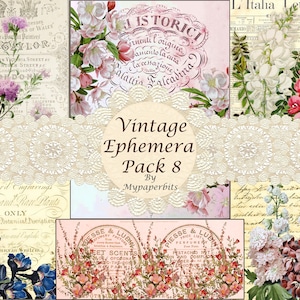 éphémères numériques vintage, éphémères vintage, éphémères floraux, cartes de journalisation, imprimables, kits numériques,