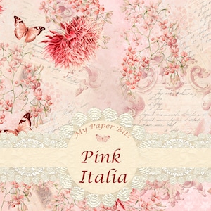 DIGITAL, Vintage shabby pink Italia, Pink floral, Digital Junk Journal Kits, shabby, cartões de diário, imprimíveis, kits digitais,