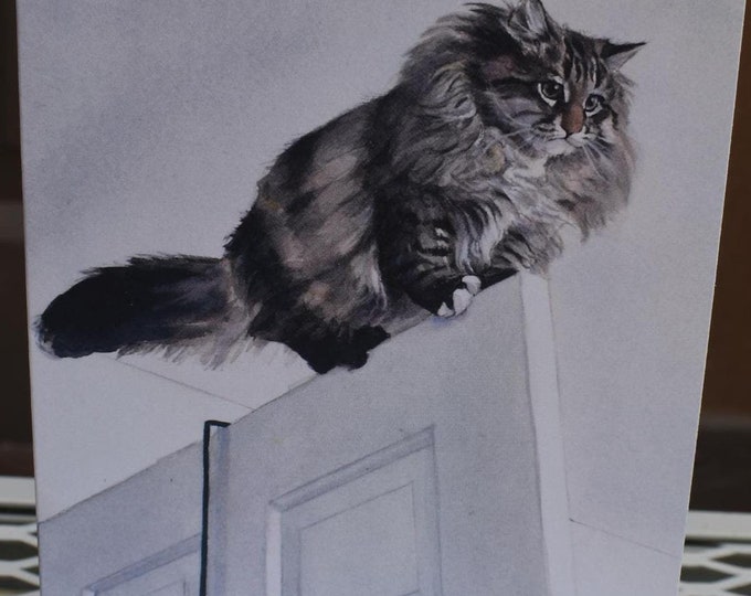 Jerry Dreams of the Ceiling (C56) -- Blank Greeting Card, Watercolor, Nature, Pet Portrait