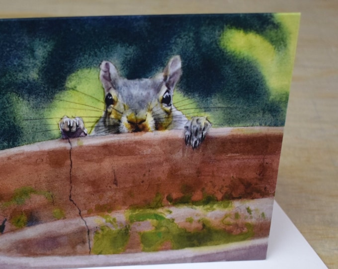 Sneaky Squirrel (C45) -- Blank Greeting Card, Watercolor, Nature, Pet Portrait