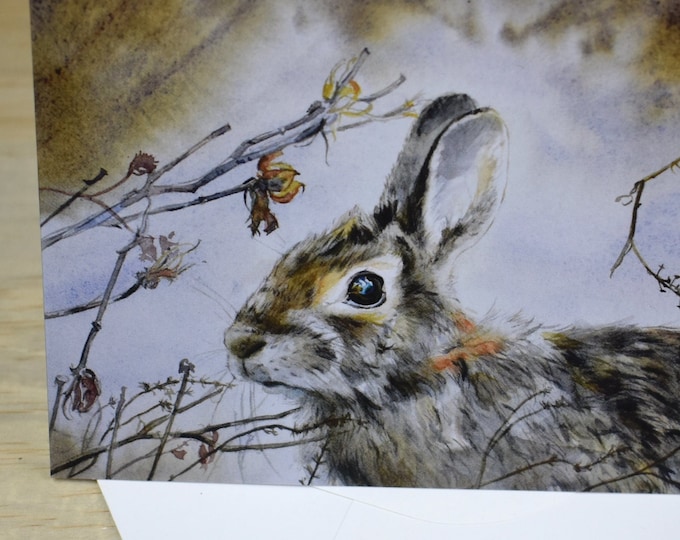 Cotton Tail in Autumn (C44) -- Blank Greeting Card, Watercolor, Nature, Pet Portrait