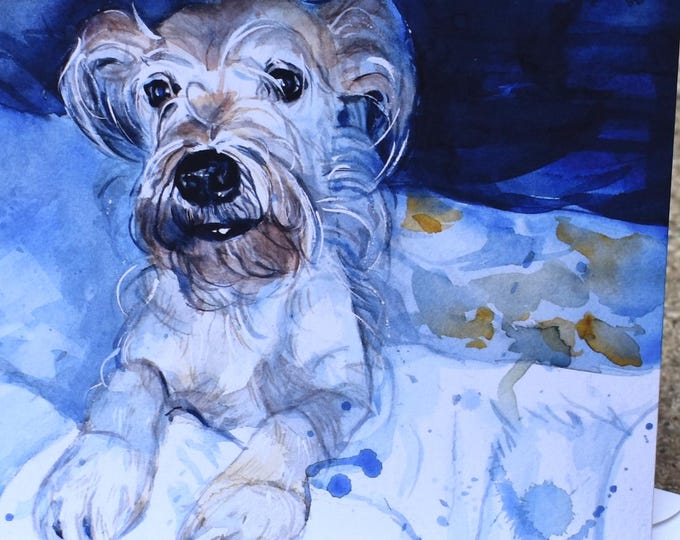 Patiently Waiting for Treats (C71) -- Blank Greeting Card, Watercolor, Nature, Pet Portrait, Dog