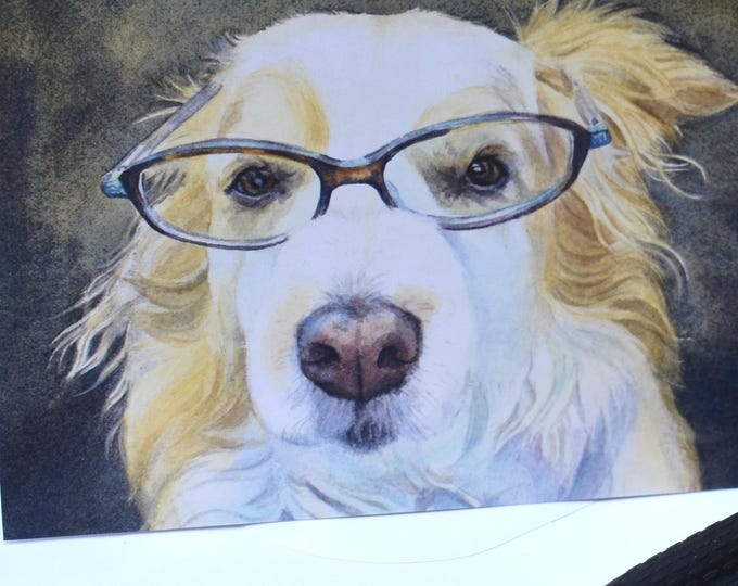 Dr. Watson is listening (C70) -- Blank Greeting Card, Watercolor, Nature, Pet Portrait, Dog