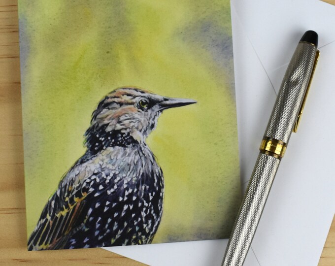 Starling Portrait (C39) -- Blank Greeting Card, Watercolor, Nature, Birds, Winter