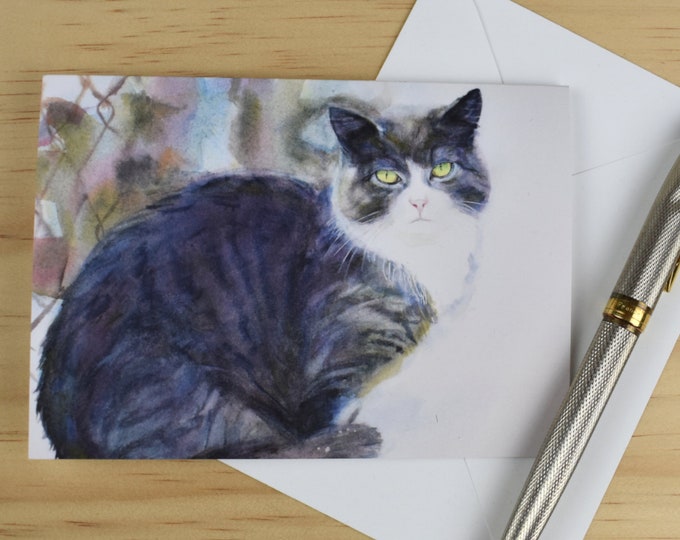 Winter Cat Portrait (C41) -- Blank Greeting Card, Watercolor, Nature, Cats, Winter
