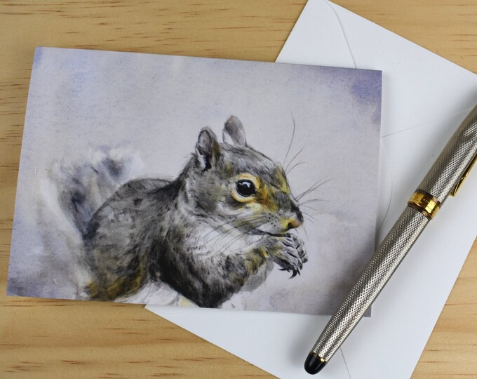 Gray Squirrel Portrait (C42) -- Blank Greeting Card, Watercolor, Nature, Squirrels, Winter