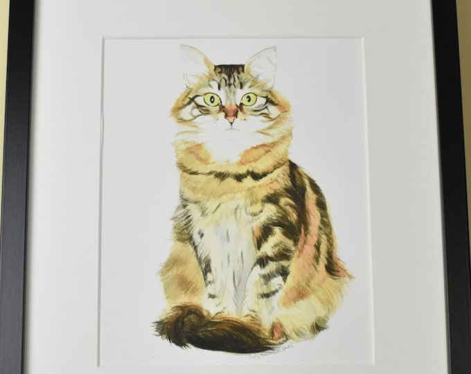 Nika the Siberian Cat is Waiting-- Watercolor Print, Giclee Art Print, Wall Art, Pet Portrait
