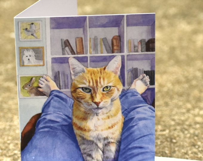 Mango the Ginger Cat (C49) -- Blank Greeting Card, Watercolor, Nature, Pet Portrait