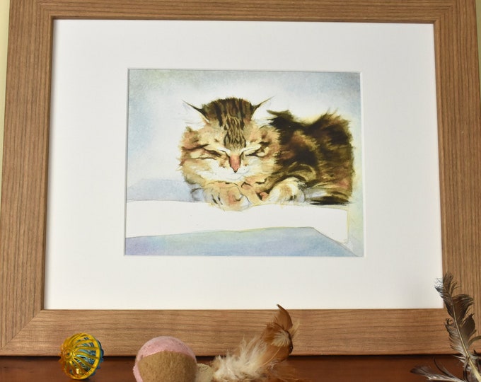 Sleepy Nika the Siberian Cat -- Watercolor Print, Giclee Art Print, Wall Art, Pet Portrait