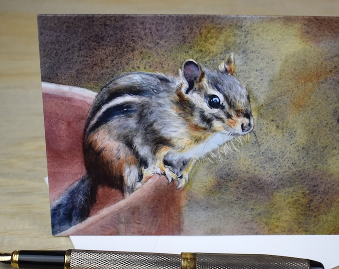 Chipmunk Portrait (C46) -- Blank Greeting Card, Watercolor, Nature, Pet Portrait