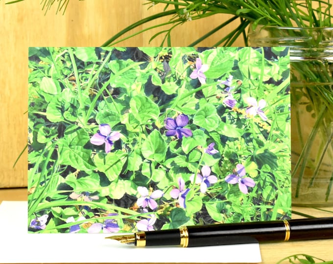 Violets from the Grass (C24) - Blank Greeting Card, Watercolor, Nature, Holiday Card, Spring